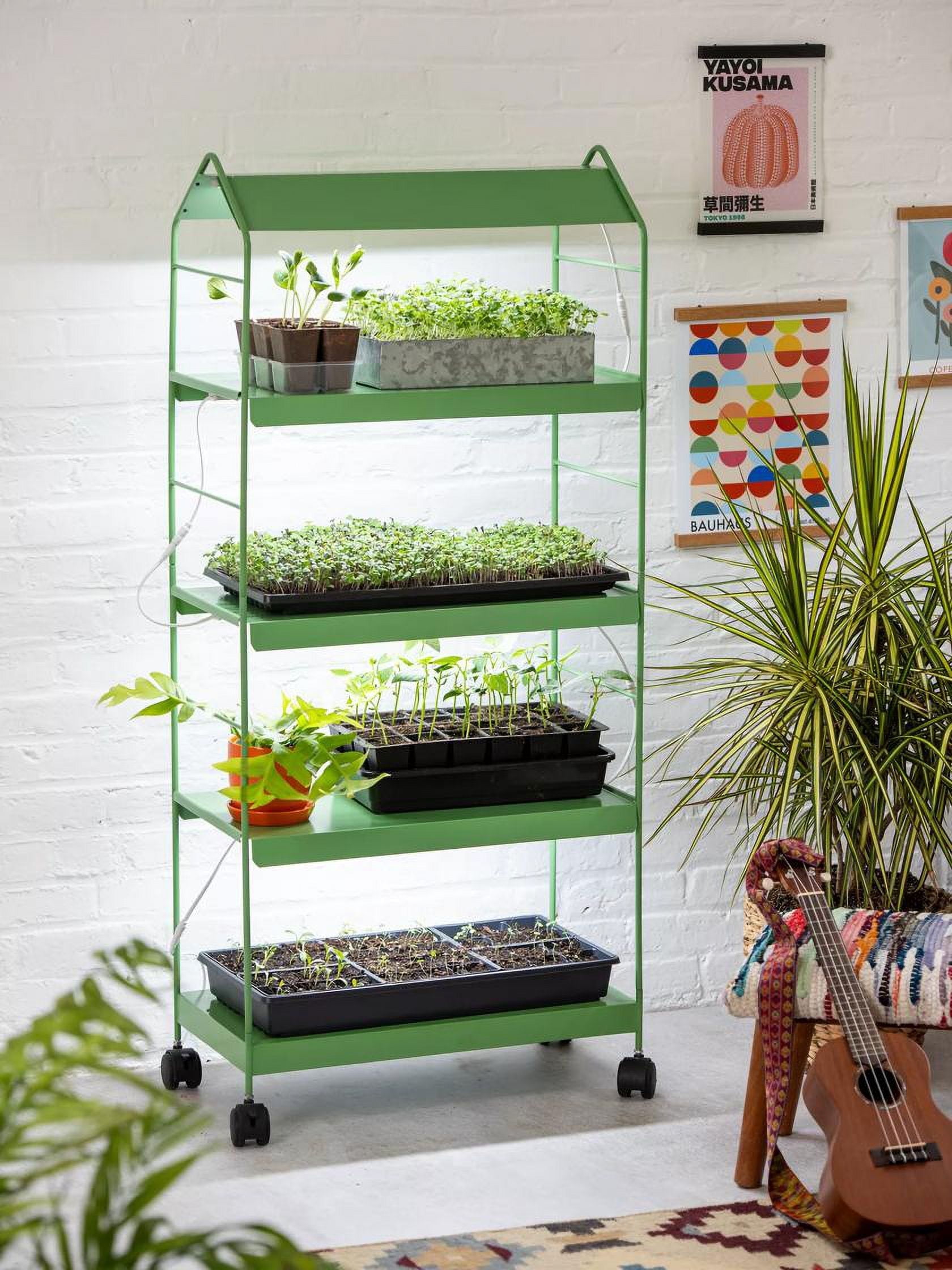 Green Powder Coated Steel 4-Tier LED Grow Light Plant Stand