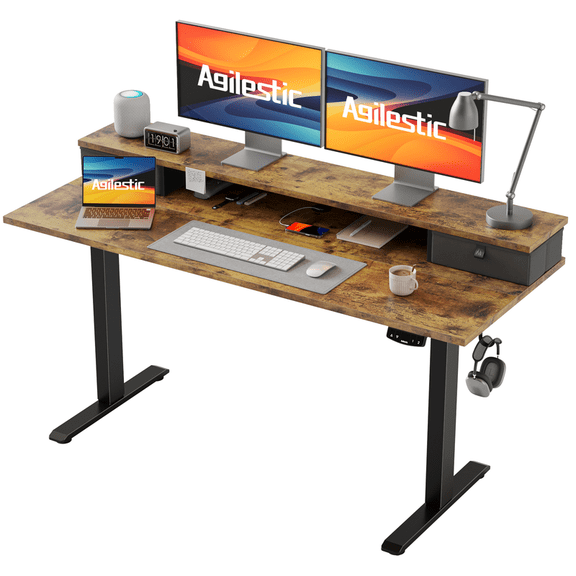 Agilestic 55*24 Inch Electric Standing Desk with Drawers, Rustic Brown