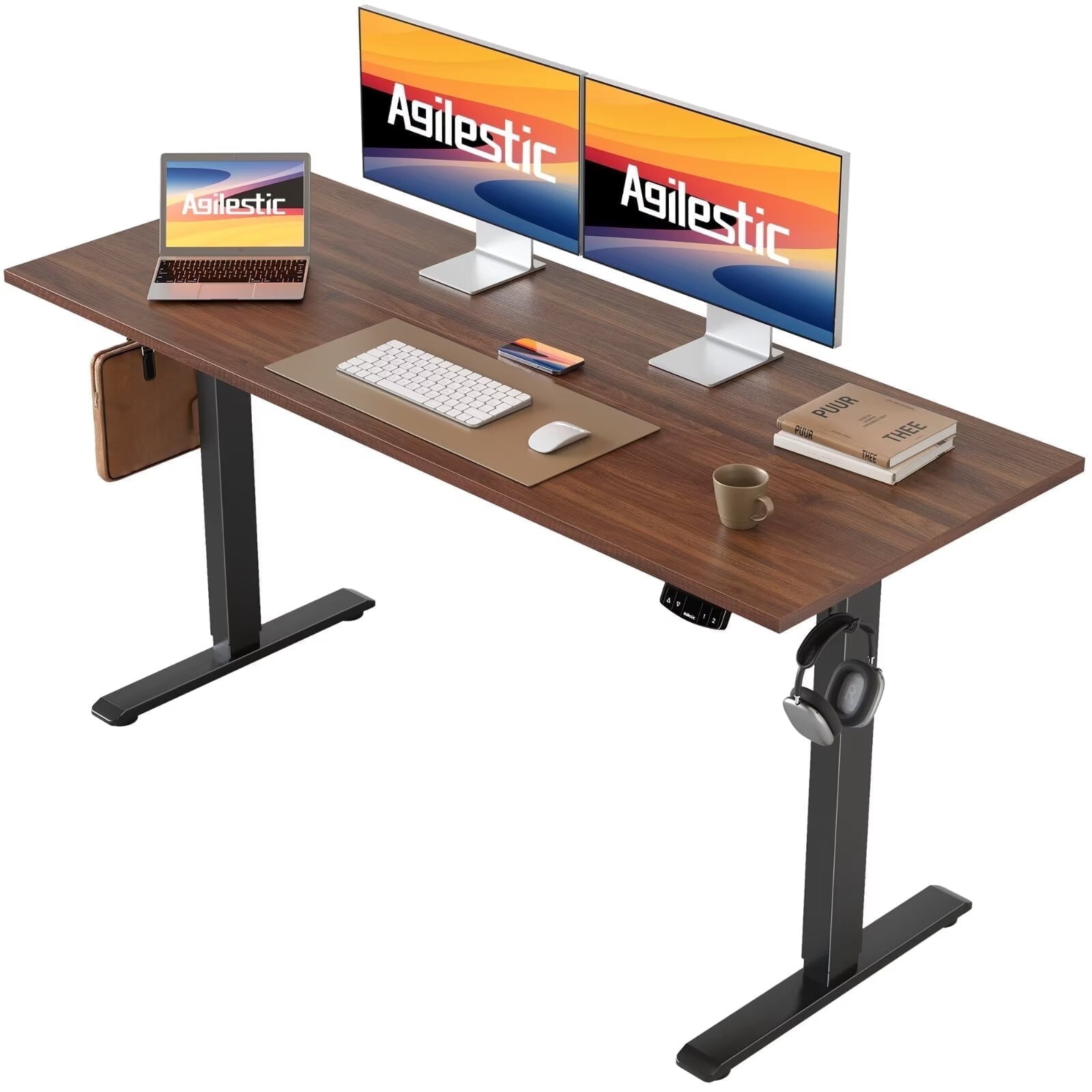 Agilestic L-Shaped Electric Standing Desk, 55" Corner Desk With Memory Presets, Sit-Stand Height Adjustable 28"-45", Rustic Brown