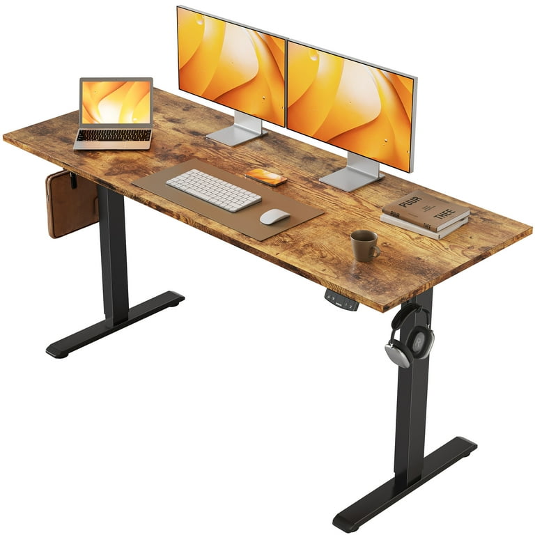 Electric Height Adjustable Standing Desk Sit to Stand Ergonomic Computer Desk Brown 55 x 24