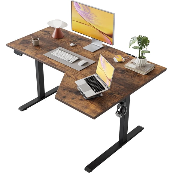 Agilestic Electric Standing Desk, Height Adjustable Desk, 48 x 28 Inch Sit Stand up for Work Office Home, L Shaped Ergonomic Rising Computer Table with Memory Preset, Rustic Brown