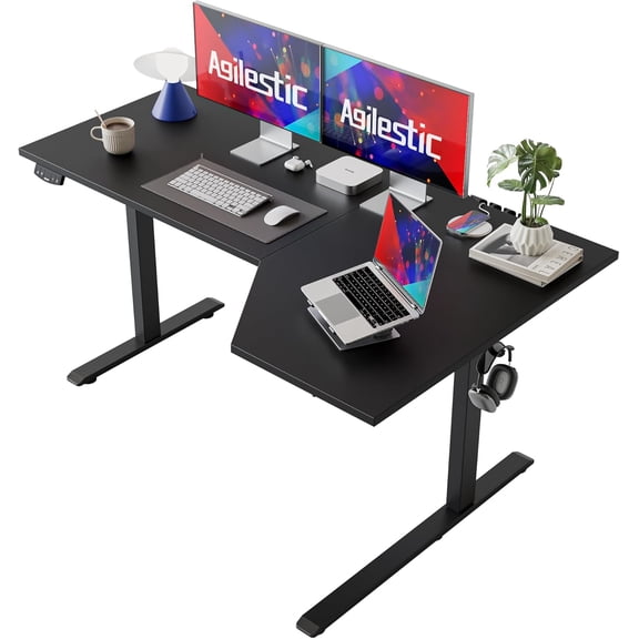 Hanyu Electric Standing Desk, Height Adjustable Desk, 59 x 35 Inch Sit Stand up for Work Office Home, L Shaped Ergonomic Rising Computer Table with Memory Preset, Black