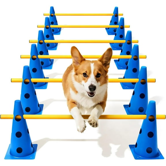 Agility Course Backyard Set,  Agility Hurdle Cone Set with Height Adjustable Crossbar for  & Beginners,  Agility Equipment for  Obstacle Course - 12 Inch