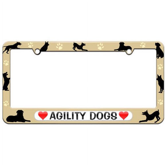 Agility Dogs Love with Hearts License Plate Tag Frame, Multiple Colors