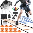 thumbnail image 1 of Agility Ladder,Football Training Equipment Set,4 Agility Hurdles, 20 feet12 Rungs Speed Ladder,12 Disc Cones,Resistance Parachute, Jump Rope, 5 Resistance Bands, 1 of 9