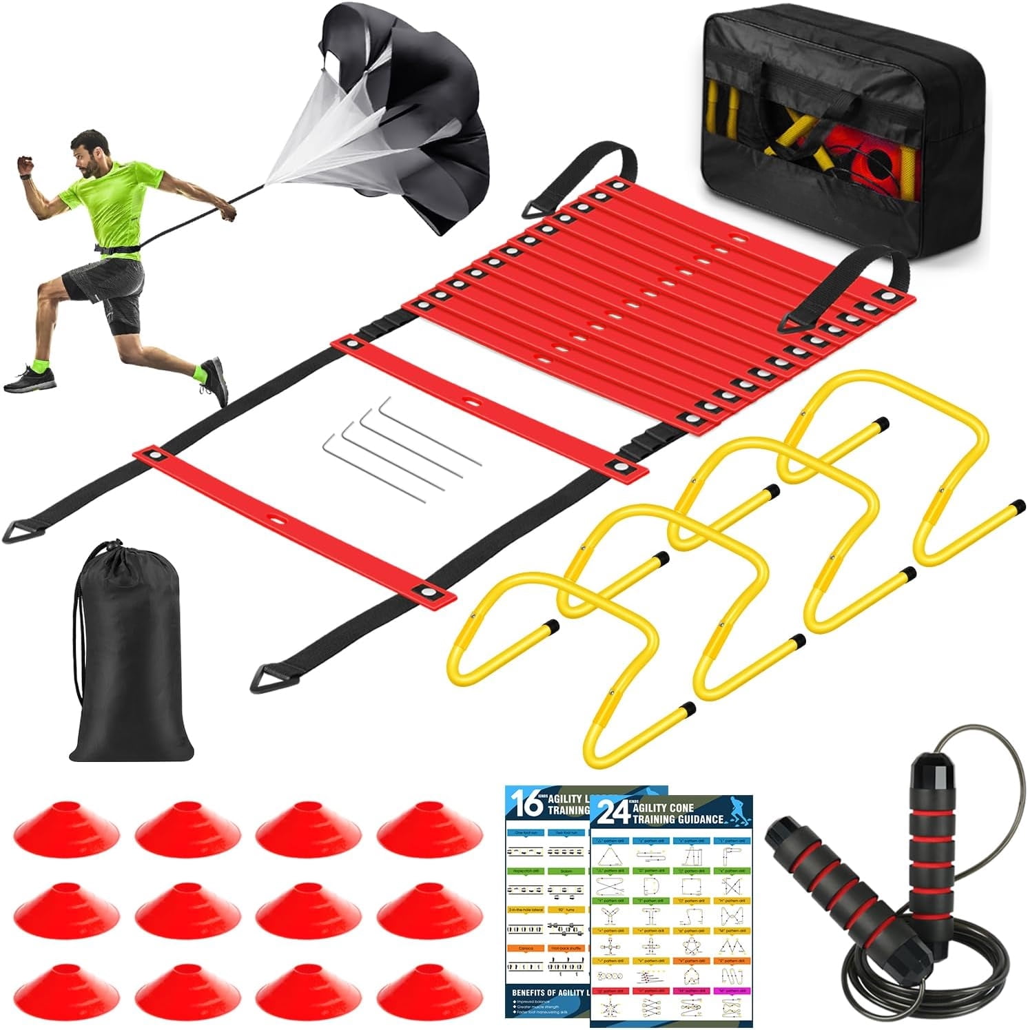 Training Ladder Rope Agility Ladder Speed Training Equipment Set-20ft Agility Ladder,12 ...