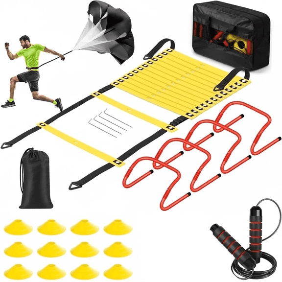 Agility Ladder Speed Training Set, Adjustable Fitness Ladder for Footwork Coordination Drills Indoor Outdoor, Yellow