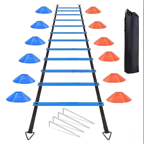 Agility Ladder Speed Training Set with Cones and Carry Bag, Soccer Football Training Equipment for Kids Adults, Adjustable Footwork Ladder for Speed, Coordination, Exercise Drills