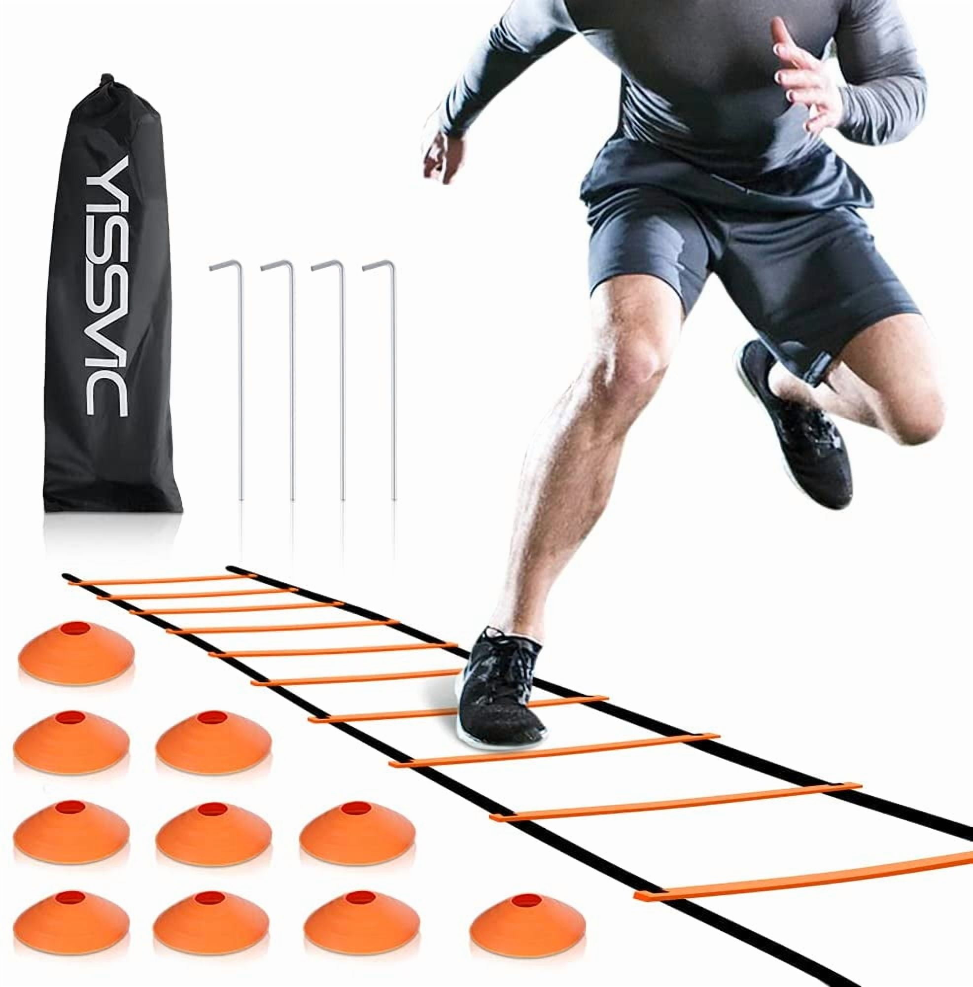 Agility Ladder and Cones 20 Feet 12 Adjustable Rungs Fitness Speed ...