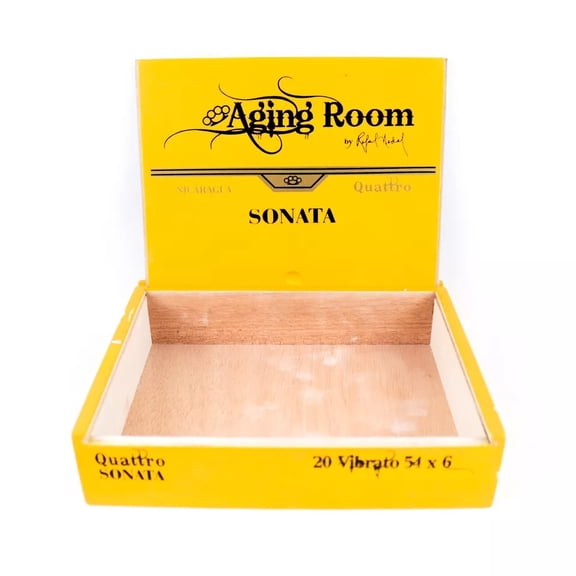 Aging Room Quattro Sonata Vibrato Empty Wood Cigar Box 8.5"" x 7"" x 2"", Yellow