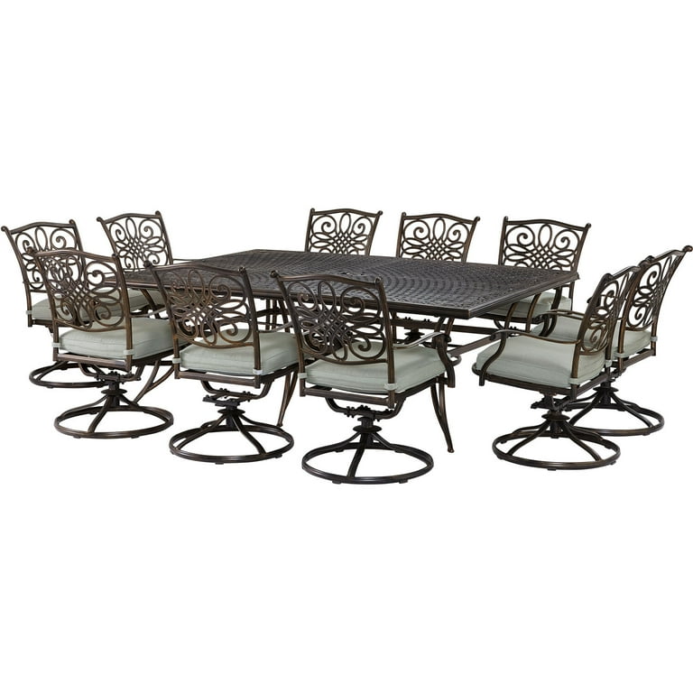 Agio Renditions 11 Piece Set with 10 Swivel Rockers and 60 in. x 84 in. Cast Top Table Featuring Sunbrella Fabric in Blue
