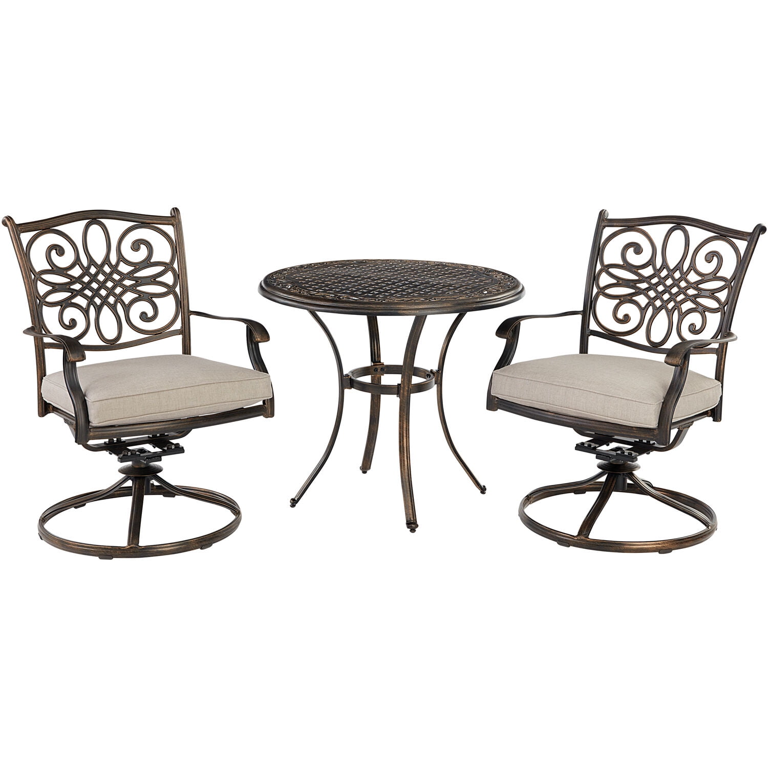 Bronze 3-Piece Patio Set with Swivel Rockers and Cast-Top Table