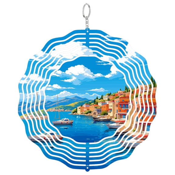 Agios Nikolaos Crete 3D Wind Spinner Metal Hanging Ornament Outdoor Decor Greece Lake Voulismeni Gift