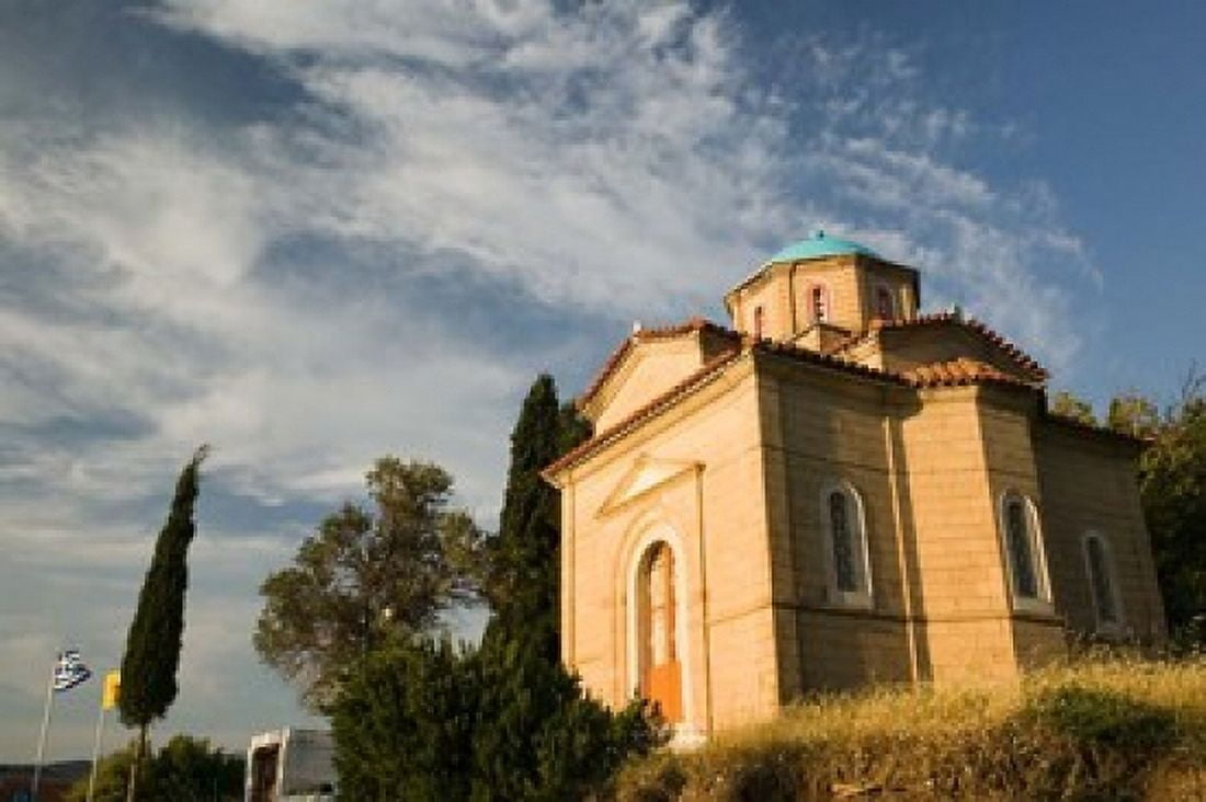 Agios Triados Monastery Chapel Mitilini Samos Aegean Islands Greece Canvas Art - Walter Bibikow DanitaDelimont (28 x 19)