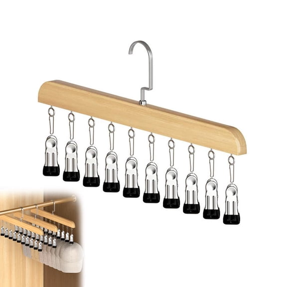 Agiufgs 10 Clip Scarf Hanger Wood, Rotating 360 Degree Hook with Towel Rack Design, for Closet Organization Setup and Daily Use, A