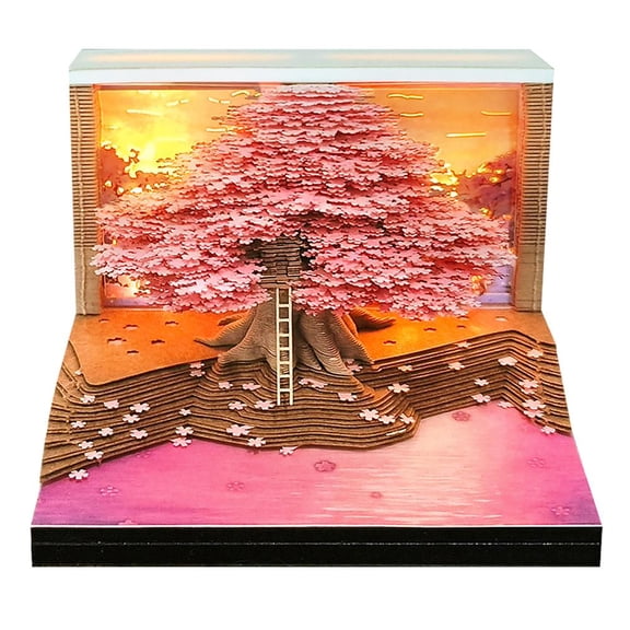 Agiufgs 3D Memo Pad Paper Sticky Notes Desk, Stunning Blossom Tree Design, for Desk Decoration and Note Taking, Pink, 1pcs