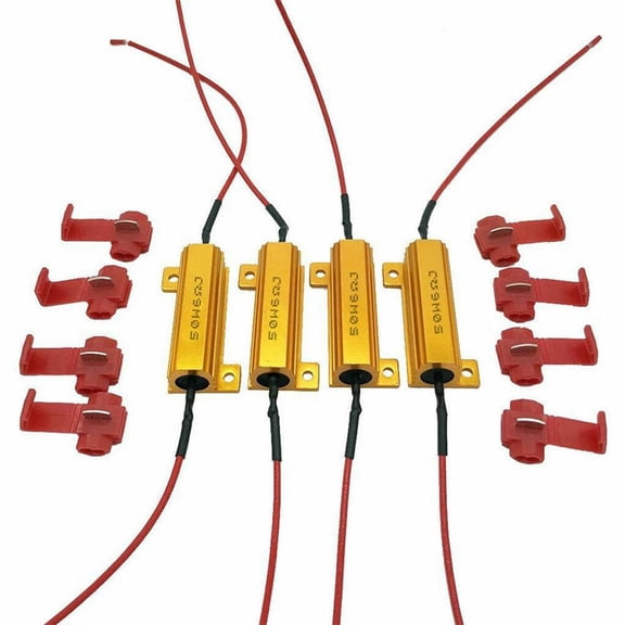 Agiufgs 4 Pack LED Car Taillight Resistor 50W, Adjusts LED Light Flashing Speed, for LED Car Taillights Brake Lights Turn Signals, Red