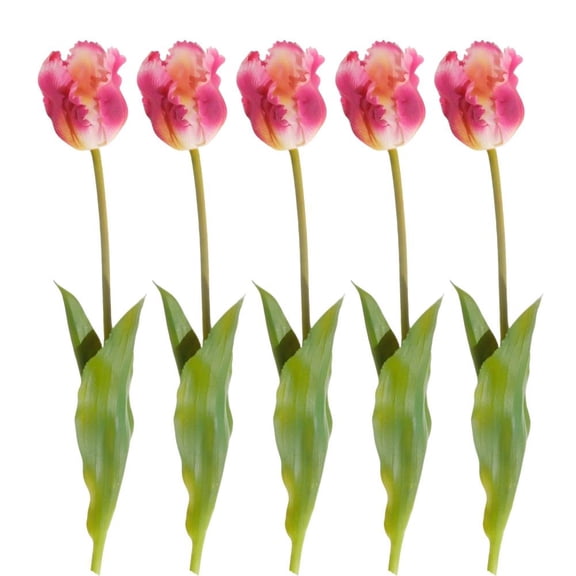 Agiufgs 5 Pack Artificial Parrot Tulips 5pcs, Lifelike Feathered Petals Flexible Stems, for Wedding Bouquets Home Decor, Purple