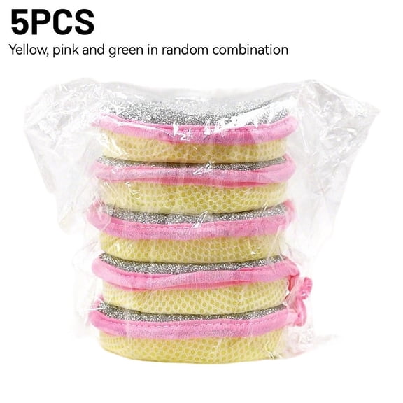 Agiufgs 5 Pack Sponge Cleaning Pads 5-Pack, Dual-Sided with Scrubber and Microfiber, for Kitchen Non-Stick Cookware and Glass, Yellow