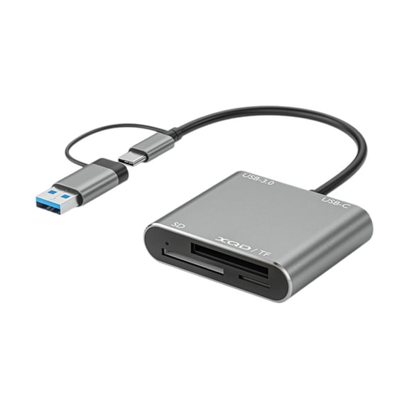 Agiufgs USB C Card Reader, Dual-Head 5-in-1 Hub with Simultaneous Card Reading, for Photographers and Content Creators, Gray