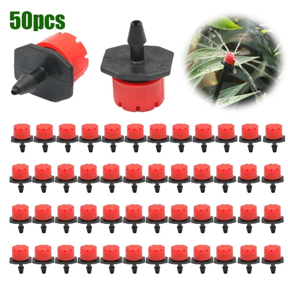 Agiufgs 50 Pack Adjustable Drip Emitters 8-Hole, Adjustable Stream Control, for Garden Irrigation Systems Setup and Daily Use, Red