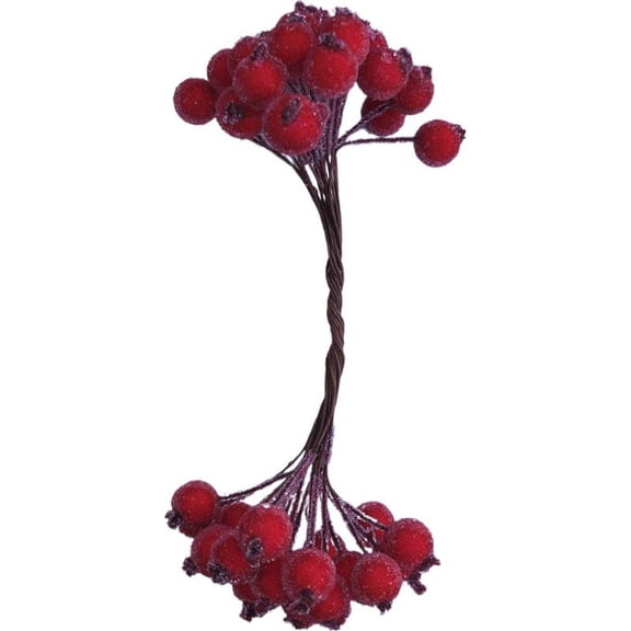 Agiufgs Artificial Frosted Berries, Flexible Iron Wire Core for Easy Shaping, for Christmas Tree Wreath, Red