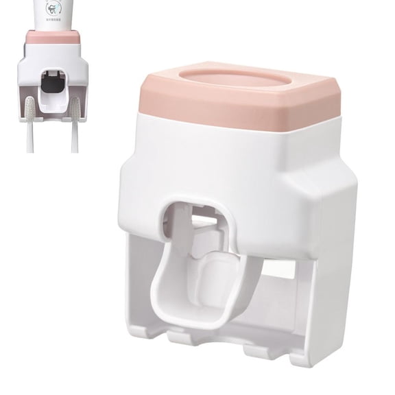 Agiufgs Automatic Toothpaste Dispenser ABS, Wall Mounted with Dual Toothbrush Holders, for Bathroom Counter Organization, Pink
