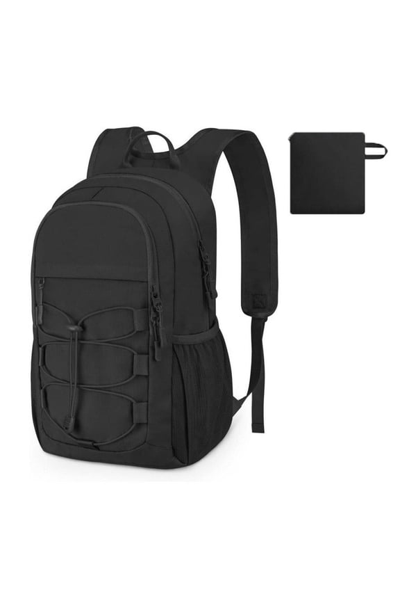 Backpack Dacron Lightweight Foldable, Large Capacity with Organized Compartments, for Travel School and Daily Use, Black