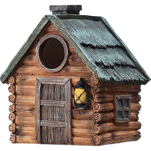Agiufgs Birdhouse weather-resistant Resin Decorative Outdoor, Log Cabin Design with Textured Logs, for Garden Backyard Patio Setup, White, 1pcs