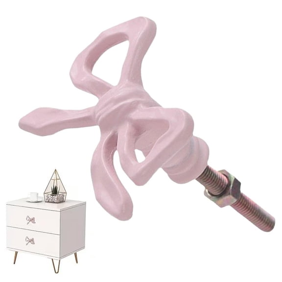 Agiufgs Cabinet Knob 1.65 in Zinc, Bow-Knot Design with Light Pink, for Dressers Cabinets and Drawers Setup and Daily Use, Pink, 1pcs