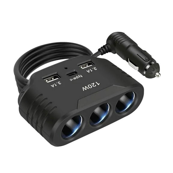 Agiufgs Car Cigarette Lighter Splitter, Dual USB Ports and 33.46 in Extension Cord, for Powering Vehicle Appliances, Black, 1pcs