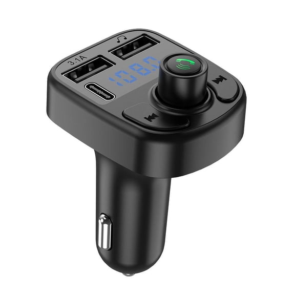 Agiufgs Car MP3 Player Fm Transmitter, Cvc Noise Reduction & Fast Charging, for Car Audio System Setup and Daily Use, Black, 1pcs