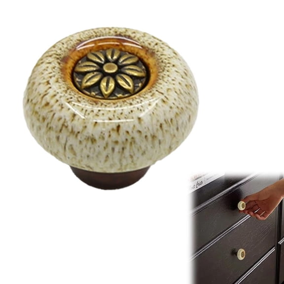 Agiufgs Ceramic Cabinet Knobs, 1.26 Inch Diameter with Floral Emblem, Add Personalized Flair to Kitchen Drawers and Furniture