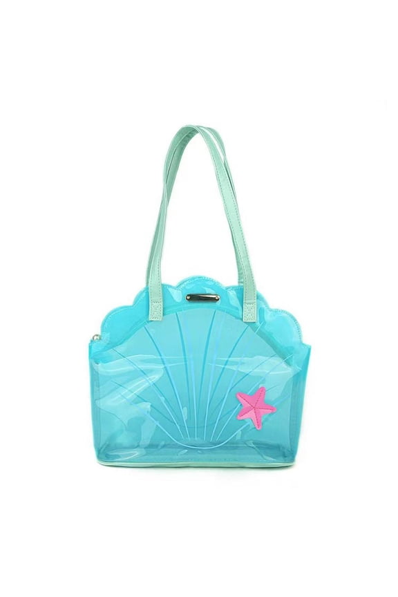 Clear Seashell Handbag, 8.7x4.3x9.5 inches, Transparent PVC with Starfish Accent, Quick Access to Essentials for Beach Trips and Casual Outings