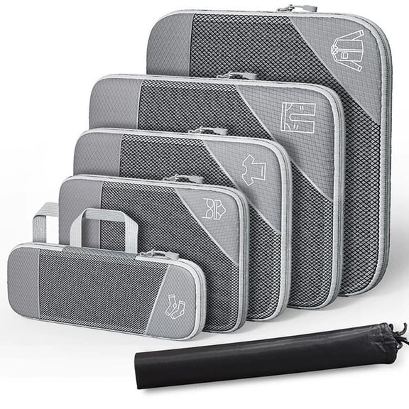 Agiufgs Compression Packing Cubes 600D, Dual-Zipper Compression System with carry-on, for Travel Luggage Organization, Gray