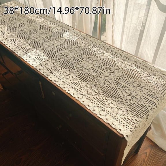 Agiufgs Cotton Crocheted Table Runner, Hand-Crocheted with Delicate Texture, for Dining Table or Cabinet Decoration, White