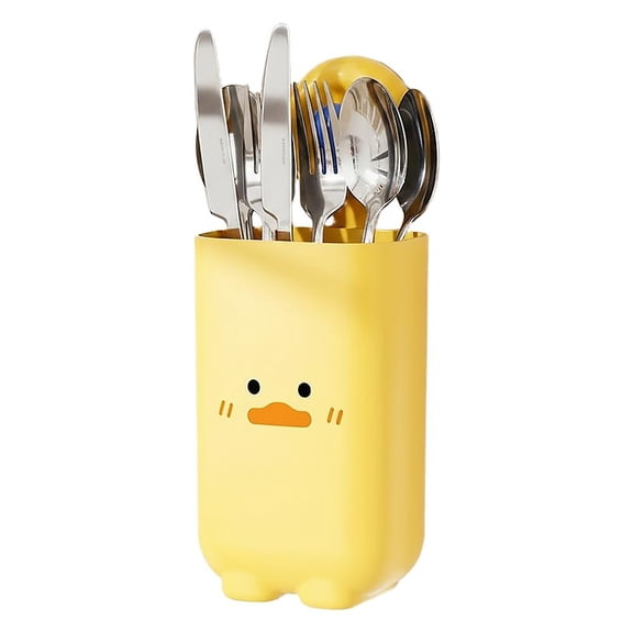 Agiufgs Cutlery Storage Cage Plastic, Wall Mount or Countertop Suction Installation, for Kitchen Flatware Organization, Yellow