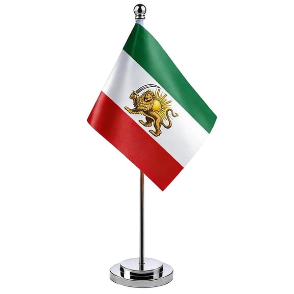 Agiufgs Desk Flag 11.8 in Tall, Vivid Three-Color Design with Golden Lion and Sun Emblem, for Office Desk Bookshelf Classroom, 14*21cm
