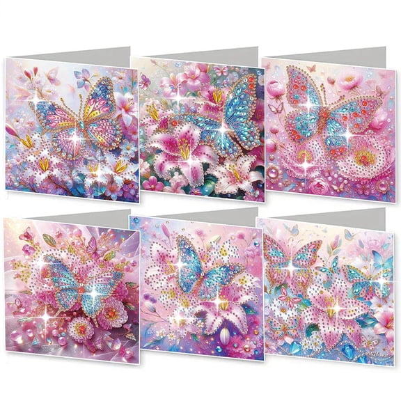 Agiufgs Diamond Art Greeting Cards 6 Pack Card Kit, Diy Kits, for Birthday Thank You Holiday Cards, Multicolor