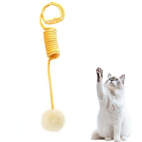 Agiufgs Door-Mounted Spring Cat Toy 51.18 in, Interactive Hanging Spring Design, for Indoor Cat Play and Exercise, Yellow