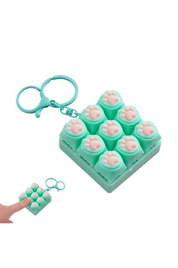 Fidget Toy Plastic Mini Keyboard Paw Print, Tactile Stress Relief, for Keychain Attachment on Keys or Bag, Green