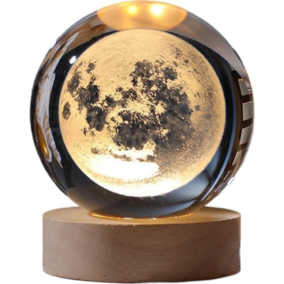 Agiufgs Galaxy Table Lamp 2.36 in Glass Ball, 3D Inner-Engraved with Warm Glow, for Bedside Night Light or Desk Decor, Moon
