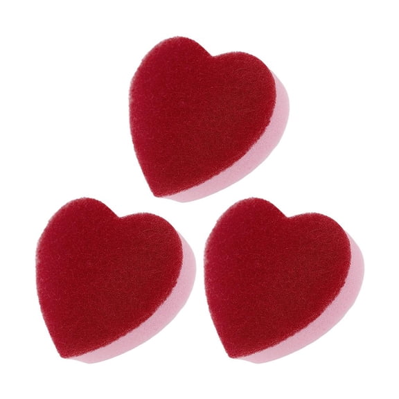 Agiufgs Heart Shaped Scrub Sponge 3.5 X, Double Sided with Scouring Pad and Soft Sponge, for Kitchen Bathroom Car Window Cleaning, 3-piece Set