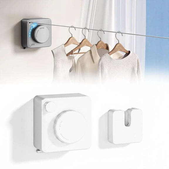 Agiufgs Invisible Clothesline Plastic, Space-Saving Retractable Design, for Small Apartment Laundry Drying Setup and Daily, White