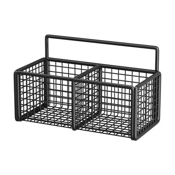 Agiufgs Iron Storage Basket 12x12x5.12, Waterproof and Rustproof with Sturdy Use, for Kitchen Countertop Organization, Black, Double Grid