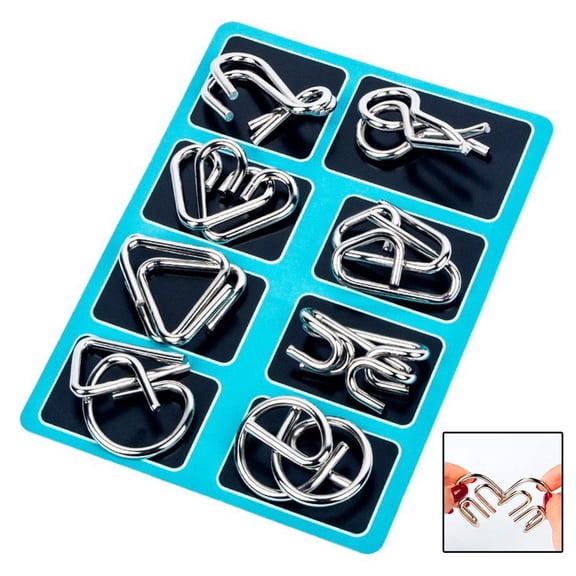 Agiufgs Metal Puzzle Toys 8-Piece, Brain Teaser Unlock Interlock Game, for Family Interactive Puzzle Challenge Setup, Blue