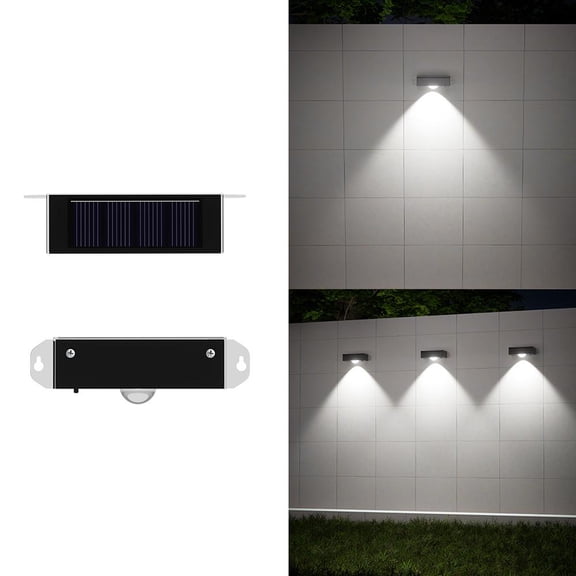 Agiufgs Outdoor Solar Wall Light, Automatic Induction with Two Light Color Options, for Yard Balcony Corridor, White, White Light