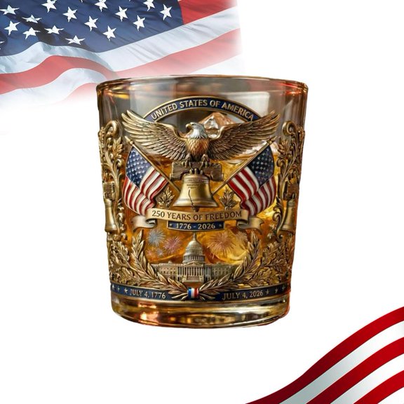 Agiufgs Patriotic Commemorative Glass, 12 oz Capacity with Gold-Tone Artwork, Ideal for Bourbon or as a Historical Display Piece