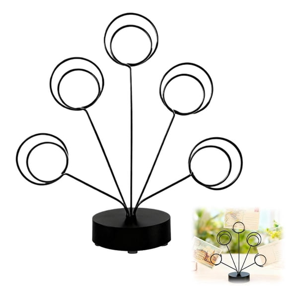 Agiufgs Photo Holder Tree Metal Picture Stand Card, 5 Radial Display, for Photos Cards Notes on Desk or Table, Black