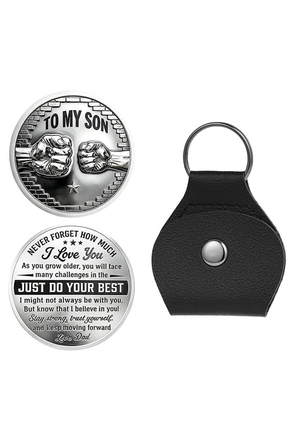 Pocket Hug Coin Keychain, Personalized Inspirational Message with Love Token Design, for Dad to Son Gift Graduation, Black